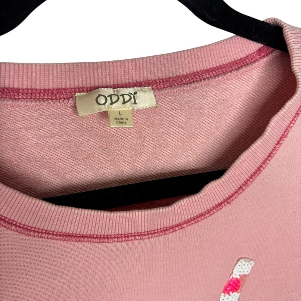 Oddy Boxy Pullover Sweatshirt Sequined French Fries Drink Ice Cream Appliques LG - Picture 4 of 11